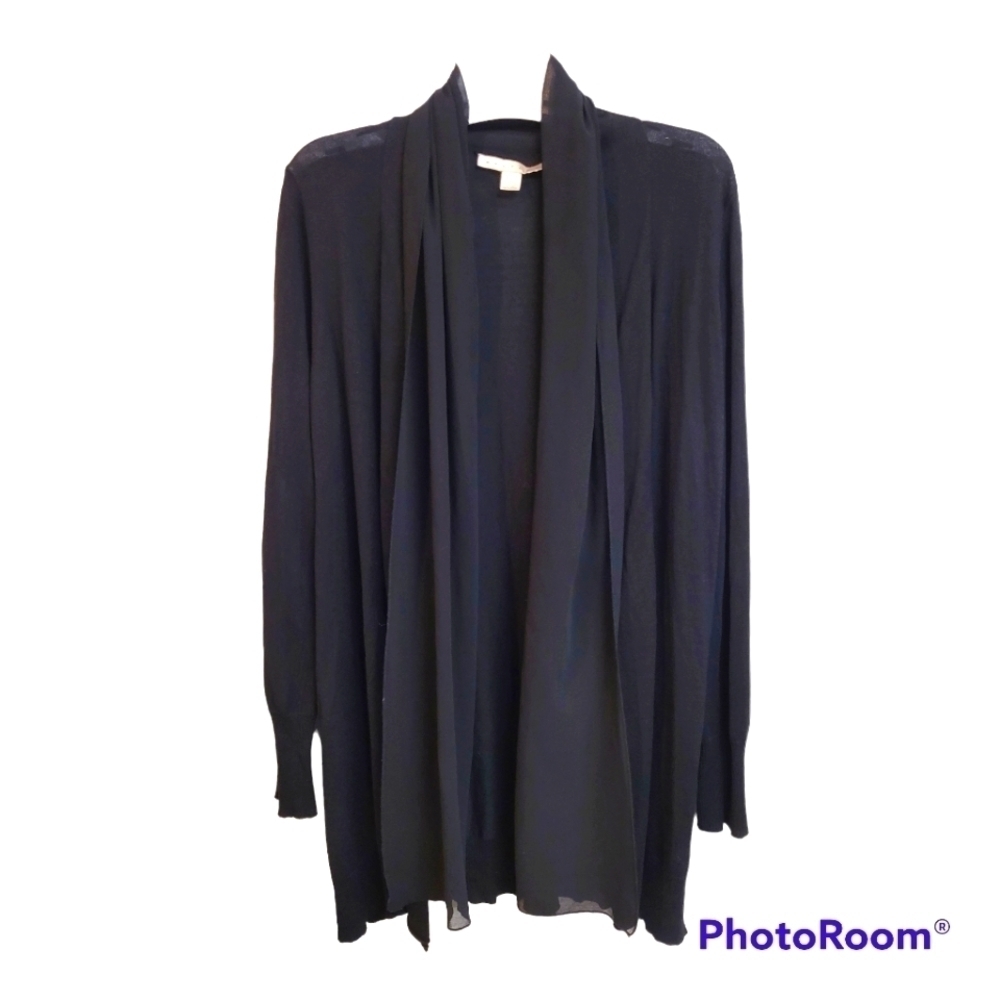 Belford Black Silk Open Front‎ Waterfall Cardigan Women's Size Large